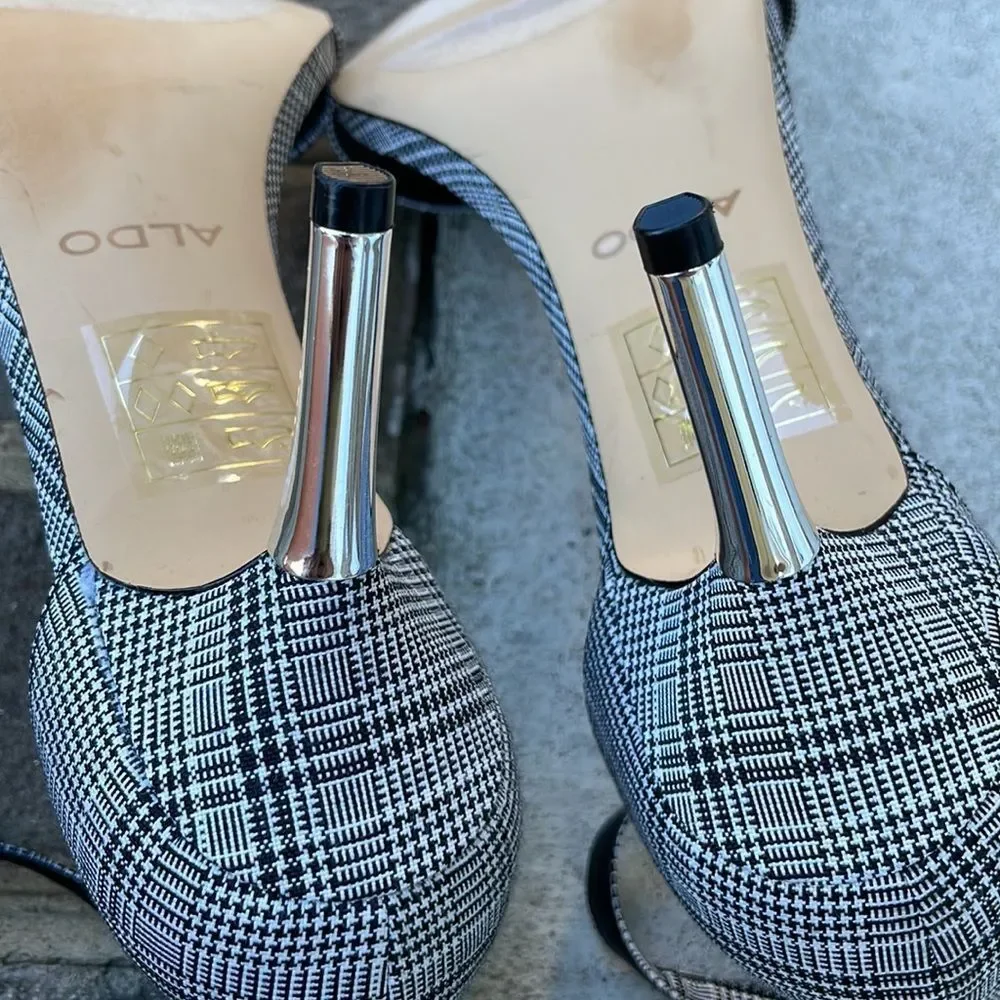 Aldo Black and White Glen Plaid Heels. Size 8.